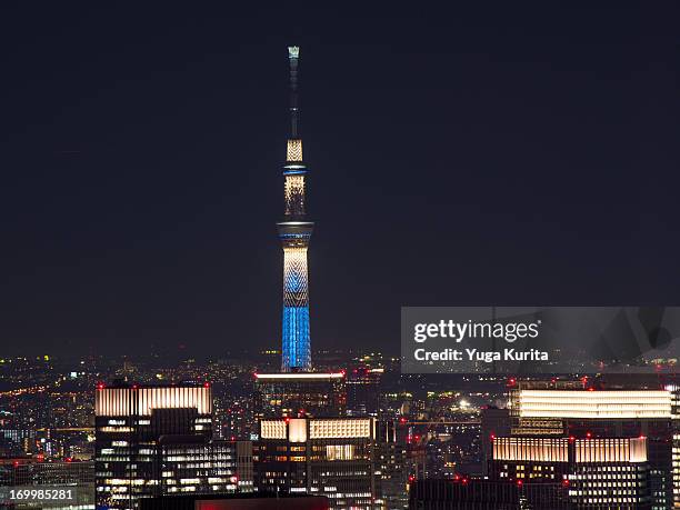 blue tokyo - tokyo skytree stock pictures, royalty-free photos & images