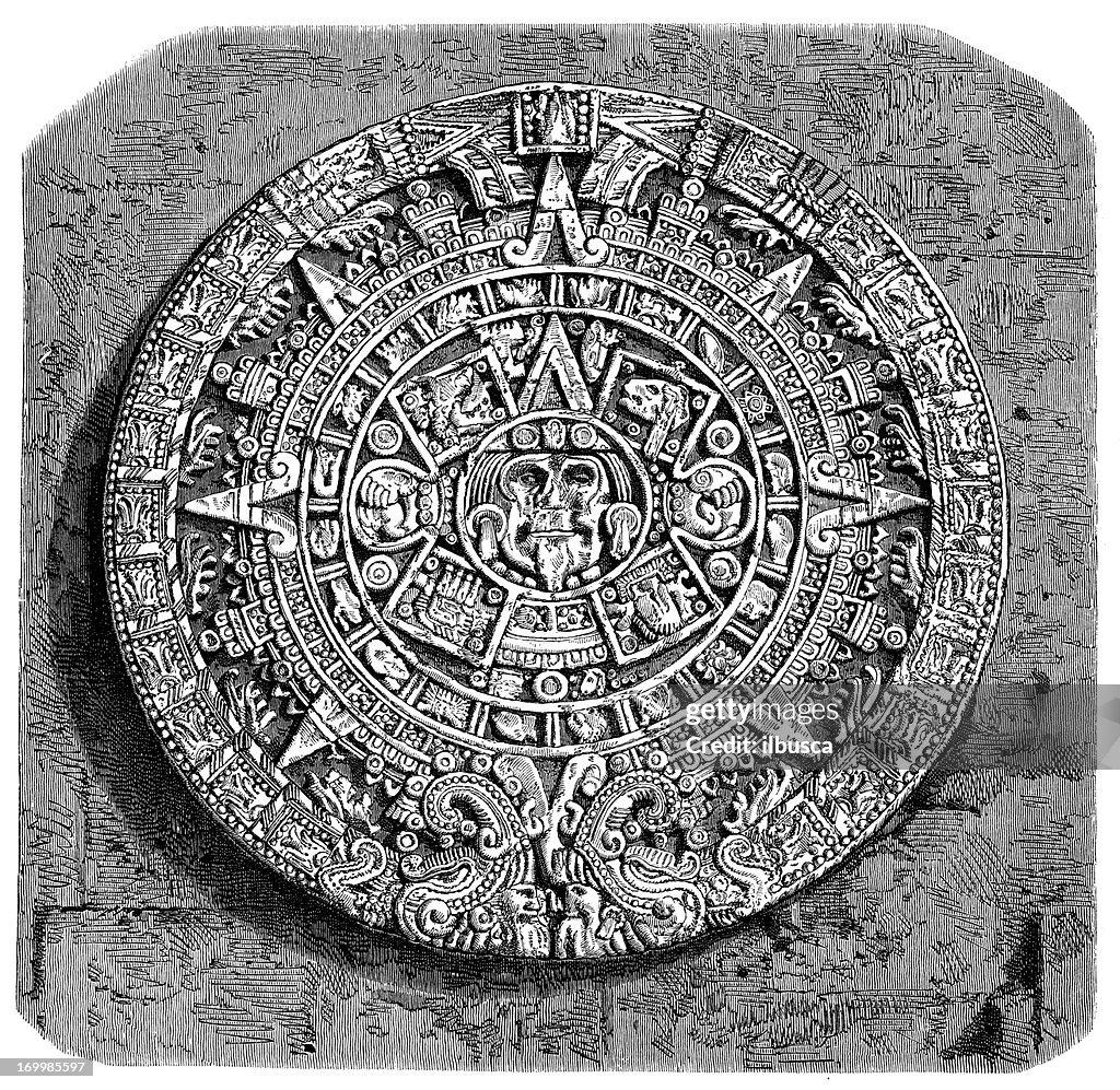 Asteque Illustration Antique De La Pierre Du Calendrier Aztèque Illustration ...