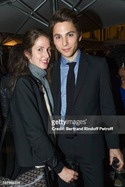 Joy Desseigne and Axel Perier attend a cocktail party at Hotel Fouquet's Barriere following the premiere of the film 'Les Petits Princes' at...