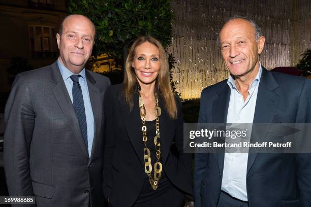 Bernard Danillon de Cazella, Marisa Berenson and Thierry Gaubert attend a cocktail party at Hotel Fouquet's Barriere following the premiere of the...