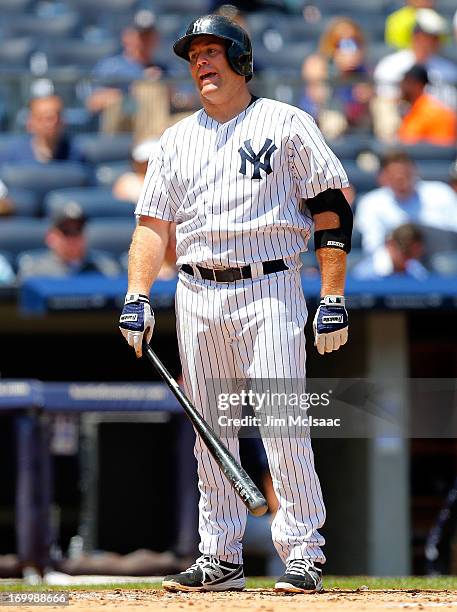 Kevin Youkilis of the New York Yankees strikes out in the second inning against the Cleveland Indians at Yankee Stadium on June 5, 2013 in the Bronx...