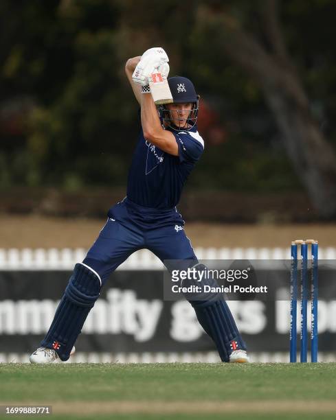 Campbell Kellaway of Victoria bats during the Marsh One Day Cup match between Victoria and Tasmania at CitiPower Centre, on September 25 in...