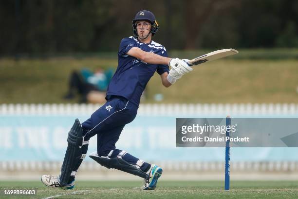 Sam Elliott of Victoria bats during the Marsh One Day Cup match between Victoria and Tasmania at CitiPower Centre, on September 25 in Melbourne,...