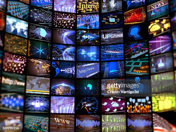 media concept - tv on wall stockfoto's en -beelden
