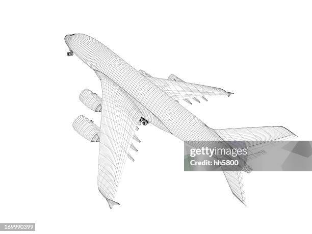 airplane architecture blueprint - 3d wireframe stock pictures, royalty-free photos & images