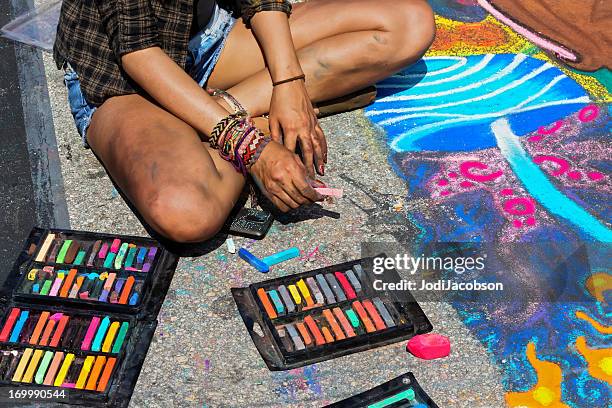 sidewalk art - chalk art equipment stock pictures, royalty-free photos & images