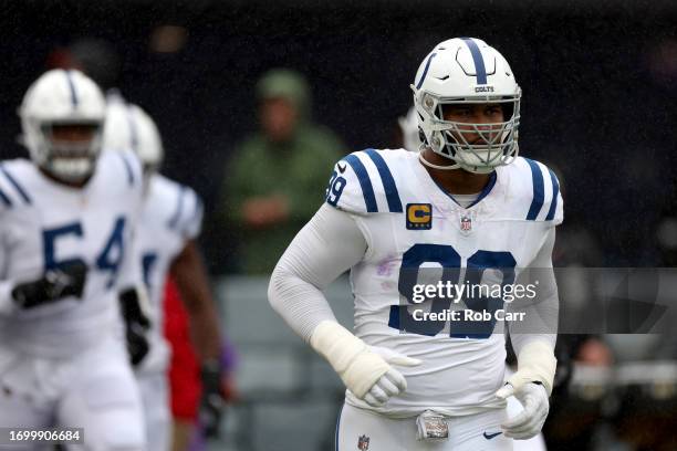 Defensive tackle DeForest Buckner of the Indianapolis Colts takes the field before the start of the Colts and Baltimore Ravens game at M&T Bank...