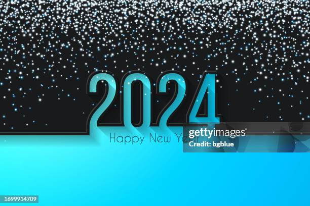 happy new year 2024 with gold glitter - black background - blue sequins stock illustrations