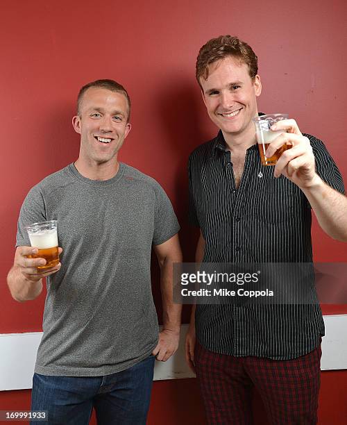 Author/public speaker Tucker Max and actor Abe Goldfarb pose for a potrait before the Off-Broadway opening night of his play "I Hope They Serve Beer...