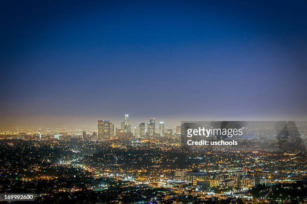 los angeles skyline, california - hollywood at night stock pictures, royalty-free photos & images