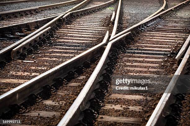 train tracks - train yard at night stock pictures, royalty-free photos & images