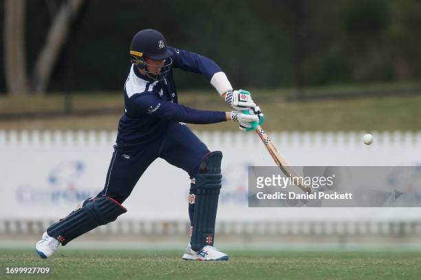 Will Sutherland of Victoria bats during the Marsh One Day Cup match between Victoria and Tasmania at CitiPower Centre, on September 25 in Melbourne,...