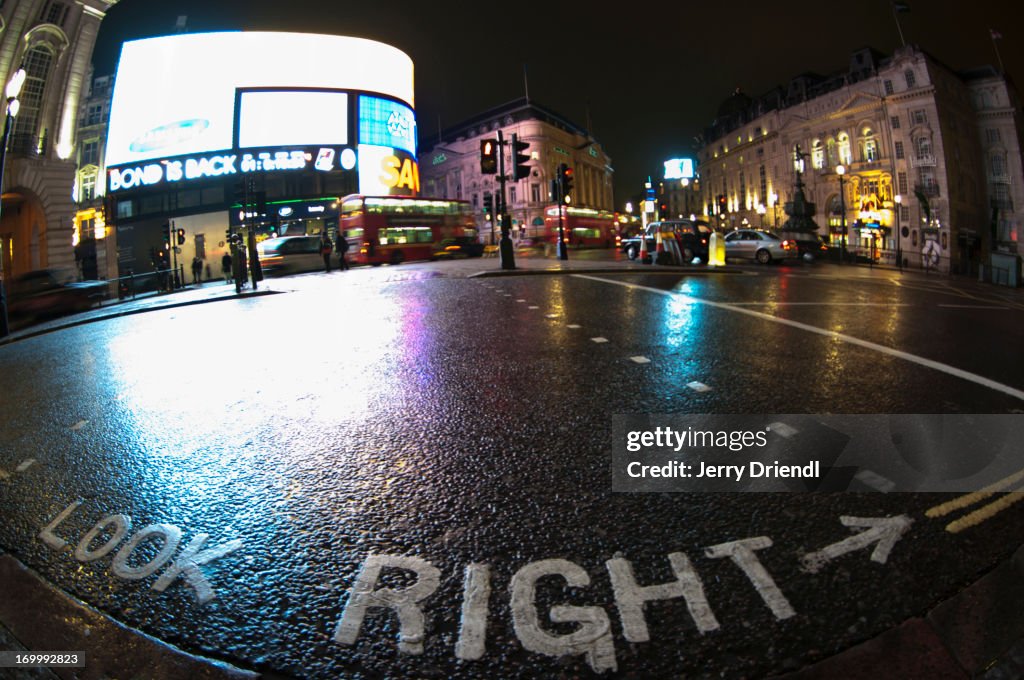 Fisheye view of a street near Picadilly Circus