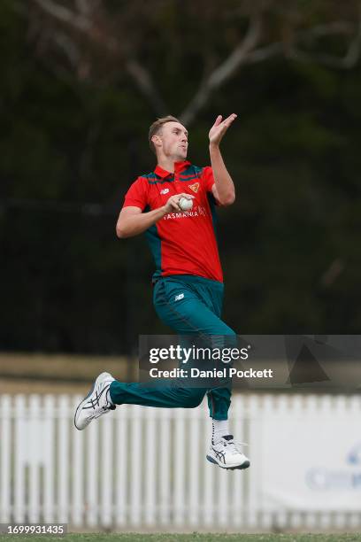 Billy Stanlake of Tasmania bowls during the Marsh One Day Cup match between Victoria and Tasmania at CitiPower Centre, on September 25 in Melbourne,...