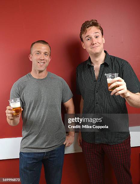 Author/public speaker Tucker Max and actor Abe Goldfarb pose for a potrait before the Off-Broadway opening night of his play "I Hope They Serve Beer...