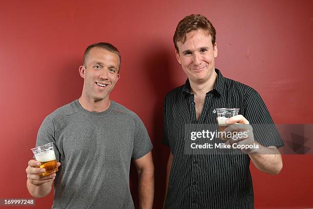 Author/public speaker Tucker Max and actor Abe Goldfarb pose for a portrait before the Off-Broadway opening night of Tucker Max's play "I Hope They...