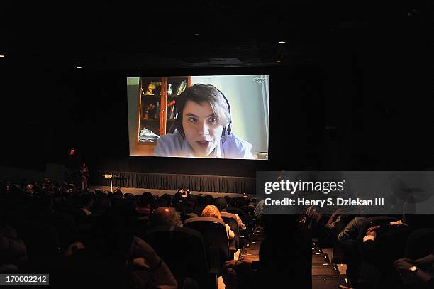 Yekaterina Samutsevich of Pussy Riot via Skype attends the HBO with The Cinema Society screening of "Pussy Riot: A Punk Prayer" at Landmark's...
