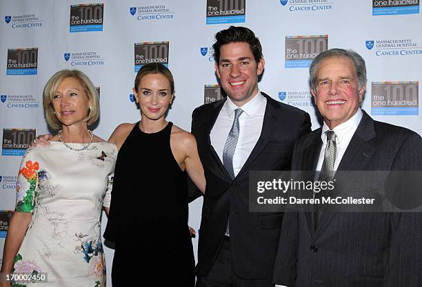 Celeste Damon, Emily Blunt, host John Krasinski and Ken Damon attend MGH Cancer Center's one hundred gala at Westin Boston Waterfront Hotel on June...