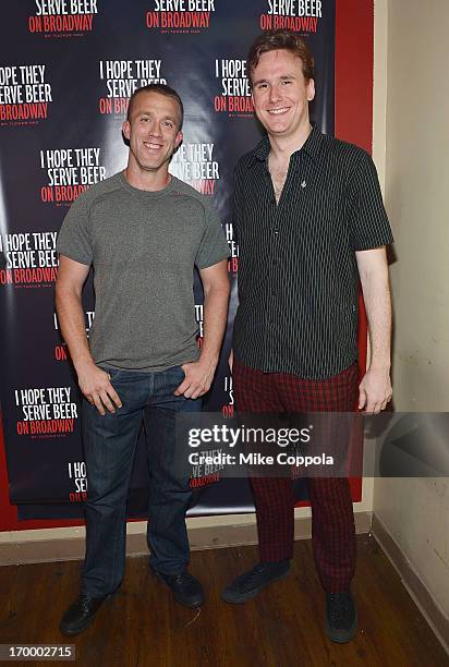 Author/public speaker Tucker Max and actor Abe Goldfarb pose for a picture before the Off-Broadway opening night of his Tucker Max's "I Hope They...