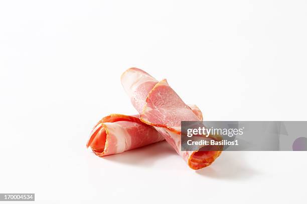 rolled pork slices - sliced ham stock pictures, royalty-free photos & images