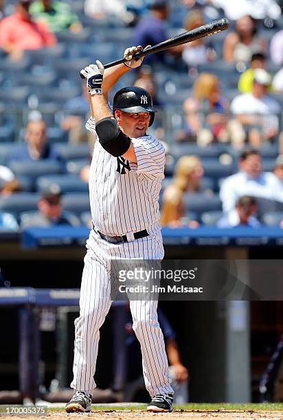 Kevin Youkilis of the New York Yankees in action against the Cleveland Indians at Yankee Stadium on June 5, 2013 in the Bronx borough of New York...