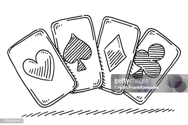 four playing cards symbol drawing - spades playing card stock illustrations
