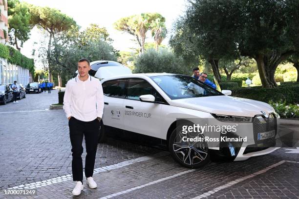 Nicolai Hojgaard of Denmark and Team Europe arrives to the Cavalieri Hotel prior to the 2023 Ryder Cup on September 25, 2023 in Rome, Italy.