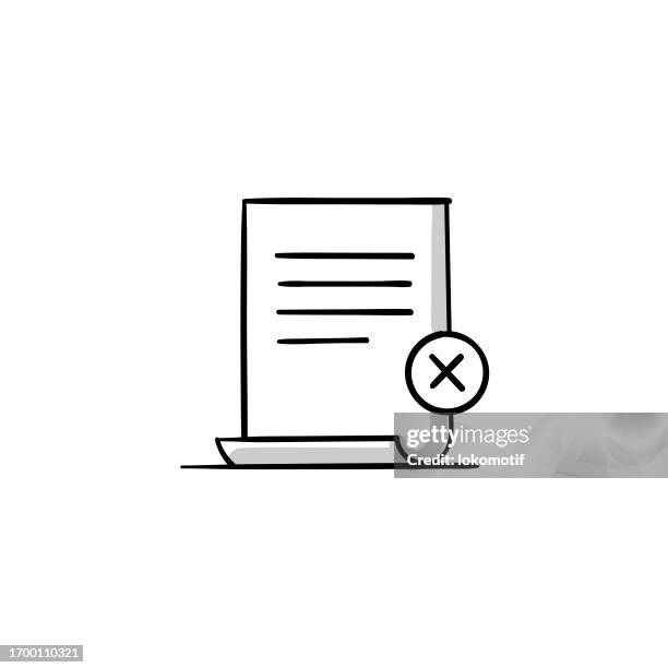 stockillustraties, clipart, cartoons en iconen met refused document sketchy doodle vector icon with editable stroke. the icon is suitable for web design, mobile apps, ui, ux, and gui design. - 404 error