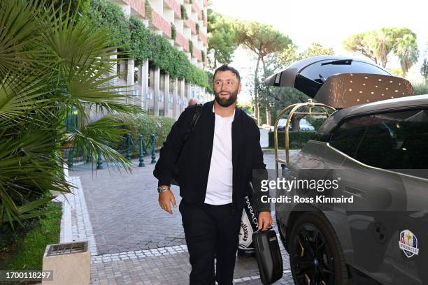 Jon Rahm of Spain and Team Europe arrives to the Cavalieri Hotel prior to the 2023 Ryder Cup on September 25, 2023 in Rome, Italy.