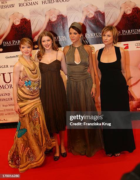 Karoline Herfurth, Rachel Hurd-Wood, Jessica Schwarz and Corinna Harfouch at the premiere of "Perfume" In Berlin Cinestar.