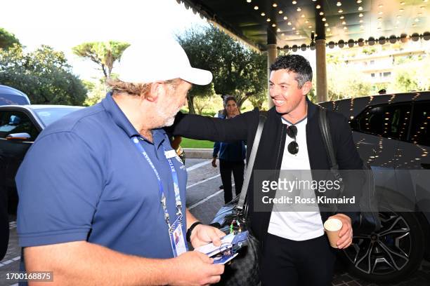 Rory McIlroy of Northern Ireland and Team Europe arrives to the Cavalieri Hotel prior to the 2023 Ryder Cup on September 25, 2023 in Rome, Italy.