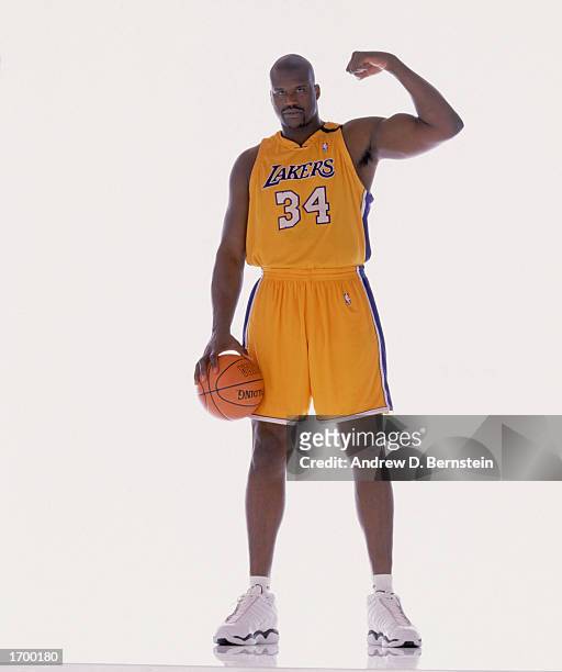 Shaquille O'Neal of the Los Angeles Lakers poses for a studio portrait on October 2, 2002 in Los Angeles, California. NOTE TO USER: User expressly...