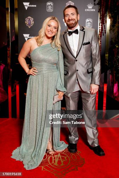 Megan Legge and Jason Akermanis attends the 2023 Brownlow Medal count at Crown Palladium on September 25, 2023 in Melbourne, Australia.