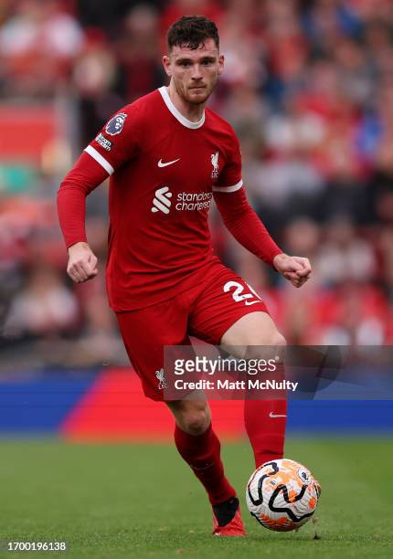 Andrew Robertson of Liverpool during the Premier League match between Liverpool FC and West Ham United at Anfield on September 24, 2023 in Liverpool,...