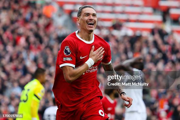 Liverpool Rm Darwin Nunez of Liverpool celebrates after scoring the team's second ...