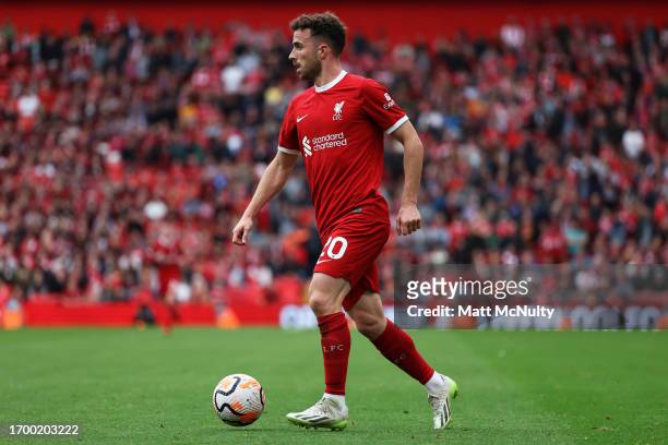 Diogo Jota of Liverpool during the Premier League match between Liverpool FC and West Ham United at Anfield on September 24, 2023 in Liverpool,...