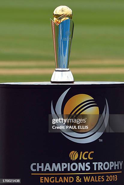 Picture shows the trophy ahead of the 2013 ICC Champions Trophy opening cricket match between India and South Africa at The Cardiff Wales Stadium in...