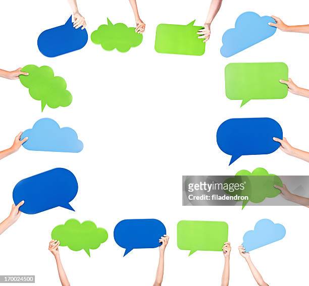 socail network - holding speech bubble stock pictures, royalty-free photos & images