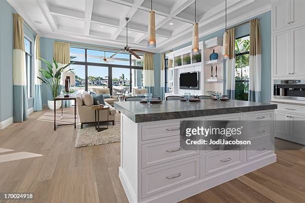modern beige and white kitchen. - feng shui house stock pictures, royalty-free photos & images