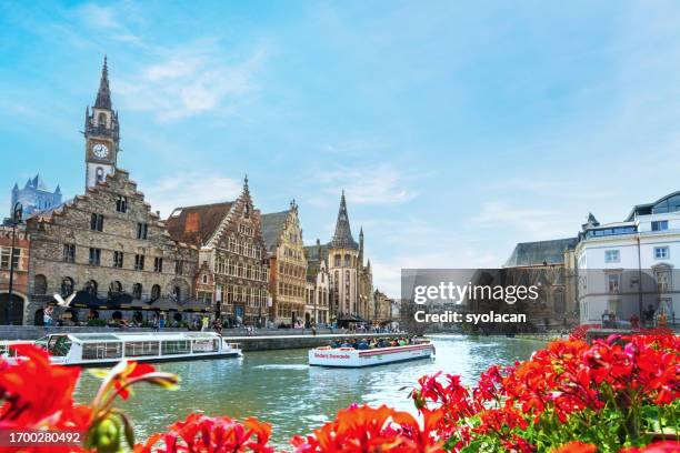 ghent from the river leie - flanders stock pictures, royalty-free photos & images