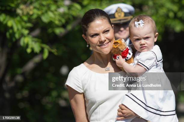 Crown Princess Victoria of Sweden and Princess Estelle of Sweden attends the National Day Celebrations at the Royal Palace of Stockholm on June 6,...