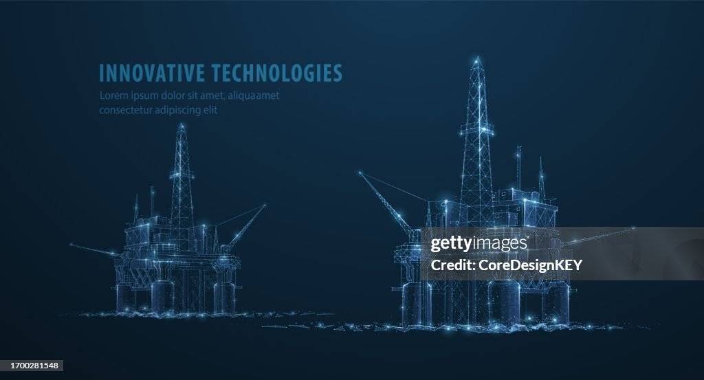 Oil Rig Abstract Oil Rigs Abstract 3d Floating Rig Platforms Isolated On Blue Gas ...