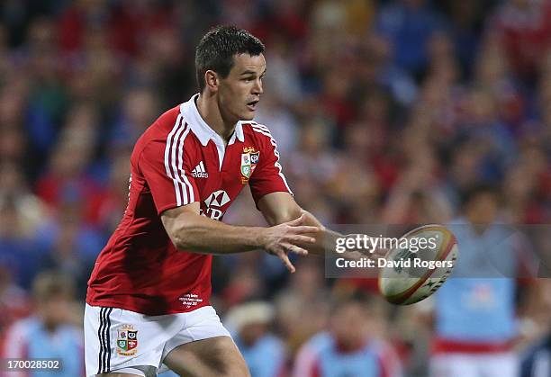 Jonny Sexton of the Lions passes the ball during the tour match between the Western Force and the British & Irish Lions at Patersons Stadium on June...