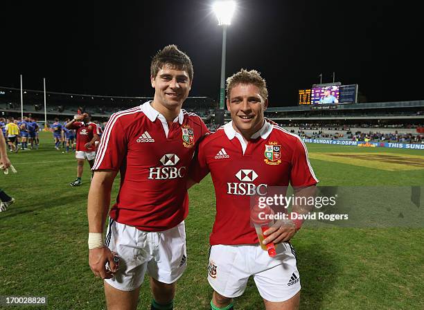 Tom Youngs and his brother Ben Youngs pose after the tour match between the Western Force and the British & Irish Lions at Patersons Stadium on June...