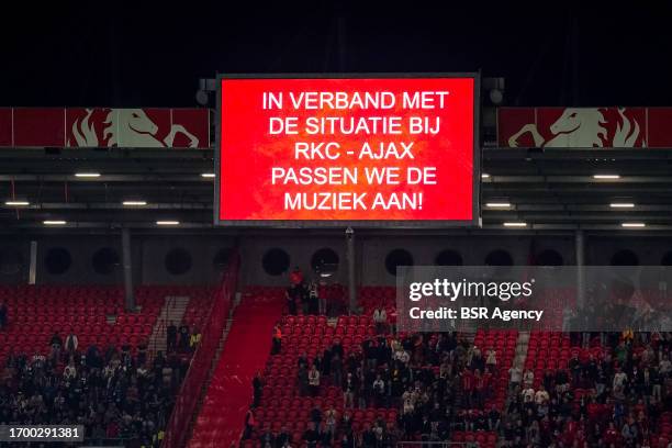 Due to a medical situation on the pitch of the Eredivisie match RKC - Ajax the scoreboard shows the message in verband met de situatie bij RKC - Ajax...