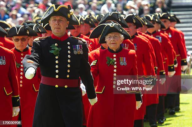 Chelsea Pensioners march during the annual Founders Day Parade at the Royal Hospital Chelsea on June 6, 2013 in London, England.