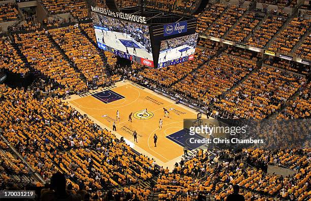 General view of the Indiana Pacers hosting the Miami Heat during Game Four of the Eastern Conference Finals of the 2013 NBA Playoffs at Bankers Life...