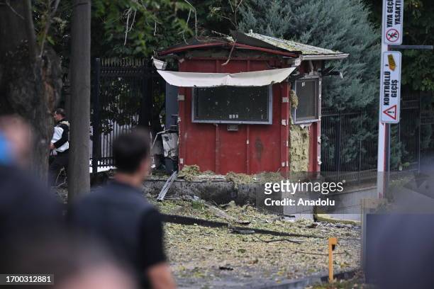 View of damage after an explosion near the Turkish Parliament and Interior Ministry in Ankara, Turkiye on October 01, 2023. 2 terrorists carry out...