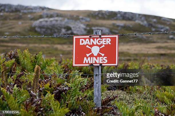 minefield sign, falkland islands - 1982 stock pictures, royalty-free photos & images