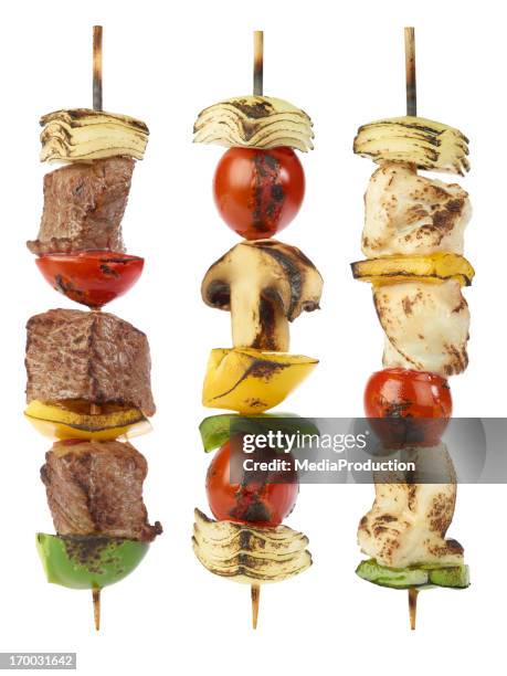 grilled kebabs - vegetables isolated stock pictures, royalty-free photos & images